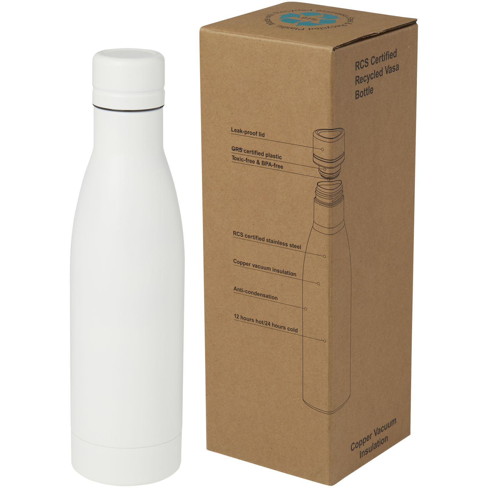 Vasa 500 ml RCS-certifierad flaska i återvunnet rostfritt stål, kopparvakuumisolerad