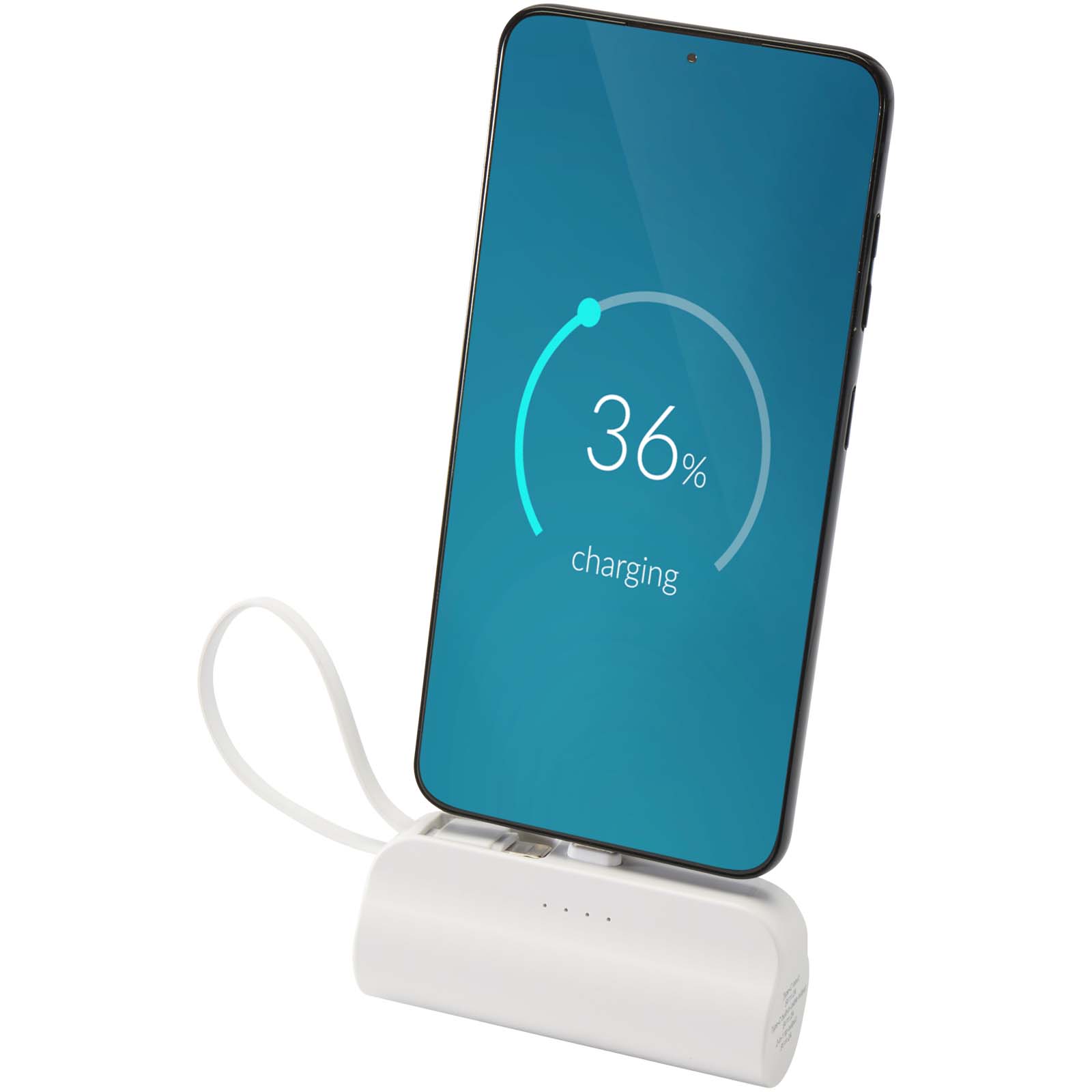 Alnair 5 000 mAh 10 W Type-C powerbank av återvunnen plast med inbyggt flipstativ och 2-i-1-kabel