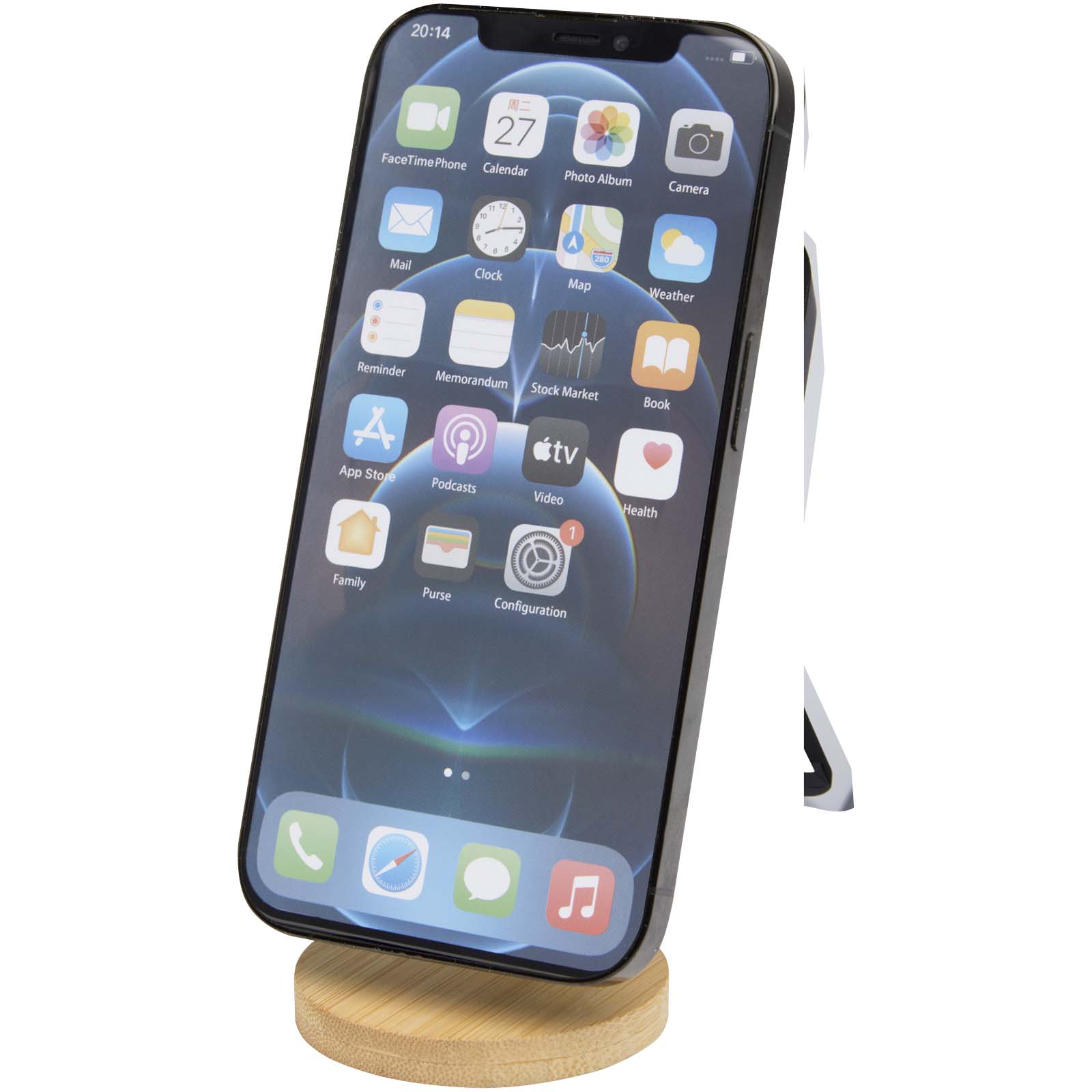 Alcor vikbart magnetiskt telefonställ av återvunnen plast med detaljer i bambu